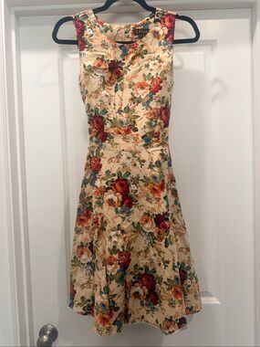 IHOT Vintage Floral Ruffle Flutter Sleeve A-Line Swing Cocktail Party Dress M